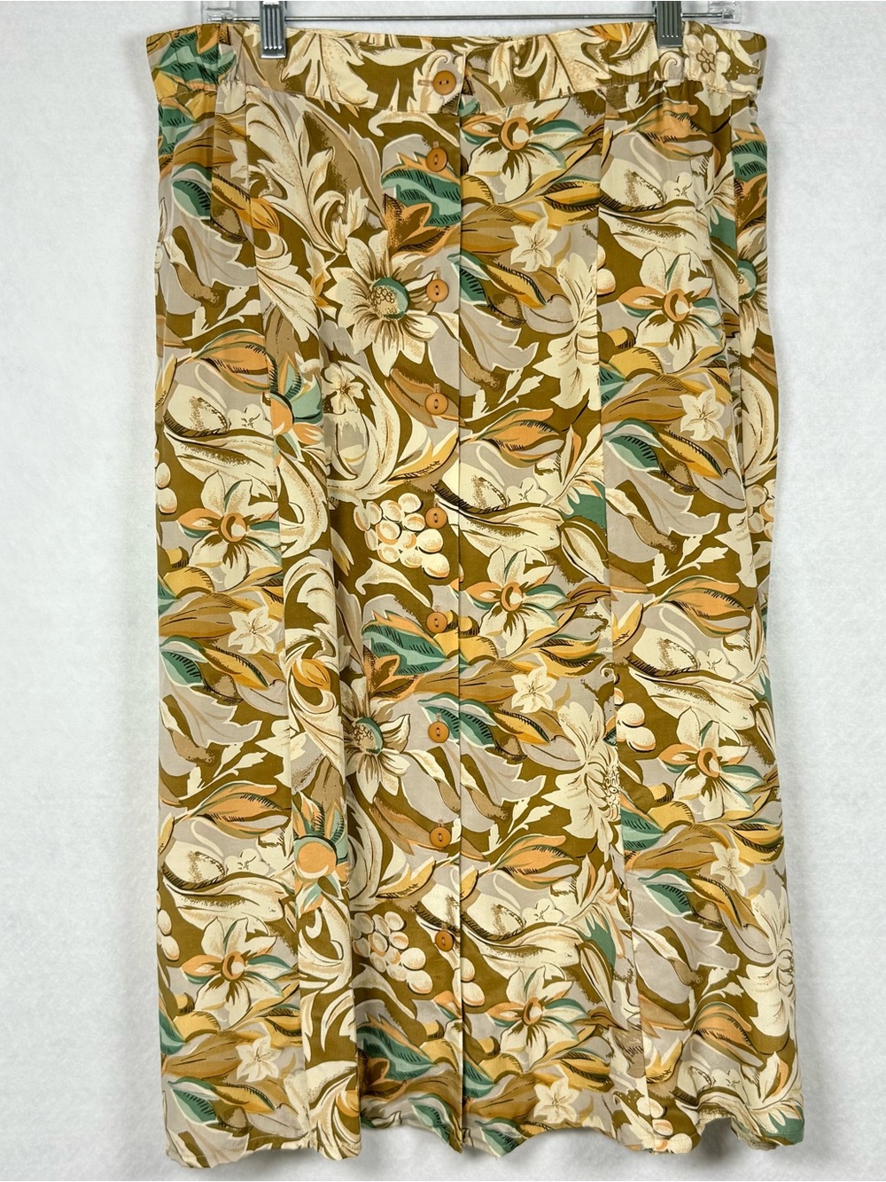 FU DA 100% Silk Floral Midi Skirt Button Front Vintage Y2K M - Picture 2 of 11